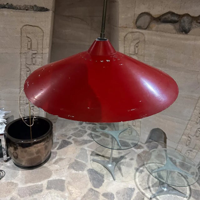 1954 Vintage Stilnovo Red Pendant Lamp Italy For Sale In San Diego - Image 6 of 7