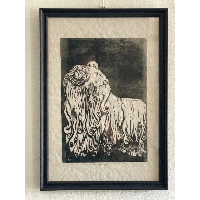 Eastern European Artist, Woolly Ram, 1920s-1940s, Linocut, Framed For Sale - Image 16 of 16