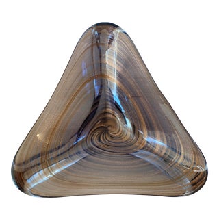 Triangular Mid-Century Murano Glass Copper Swirl Bowl For Sale