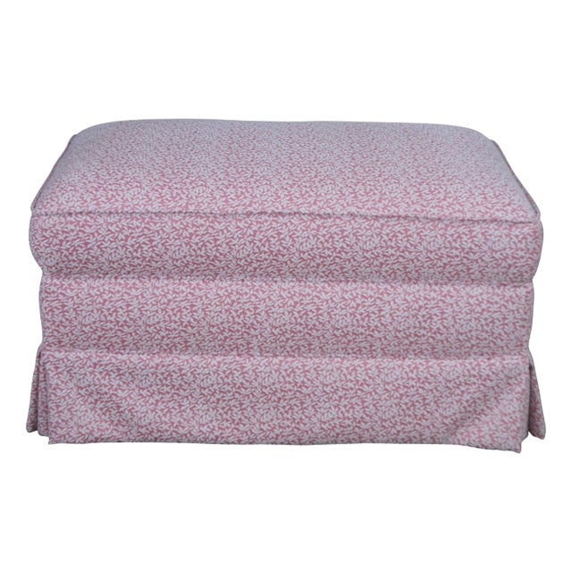 1980s Vintage Boho Chic Pink Bamboo Leaf Upholstered Ottoman Footstool Rolling For Sale