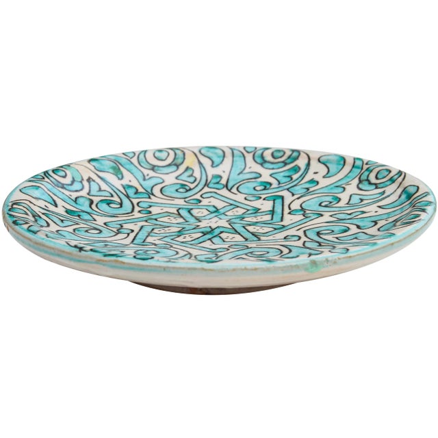Mid 20th Century Mid 20th Century Teal Andalusian-Patterned Ceramic Wall Plate For Sale - Image 5 of 6
