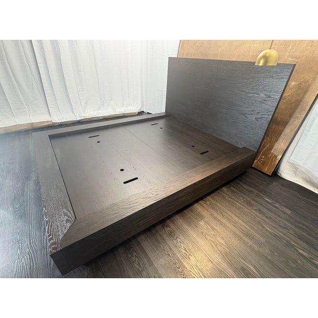 Contemporary Rh Machinto Panel Bed – Queen | 50" Headboard | Brown Oak For Sale - Image 3 of 18
