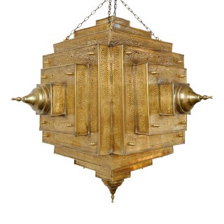 Square Brass Work Pendant Lantern X-Large For Sale