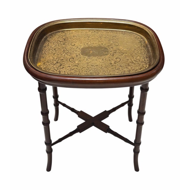 Traditional Regency Style Faux Bamboo Single Cocktail Tray Table For Sale - Image 3 of 5