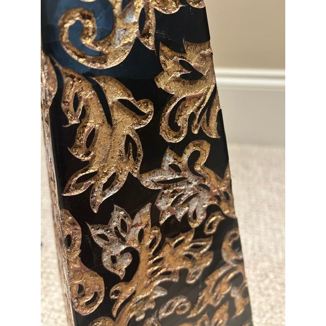 Chinoiserie Chinoiserie Black and Gold Obelisks - Pair For Sale - Image 3 of 6