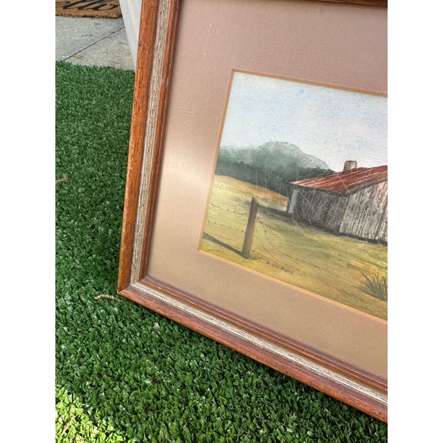 Wood Vintage Framed Landscape Painting of a House For Sale - Image 7 of 7