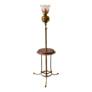 Victorian Brass Converted Oil Lamp Marble Side Table Floor Lamp