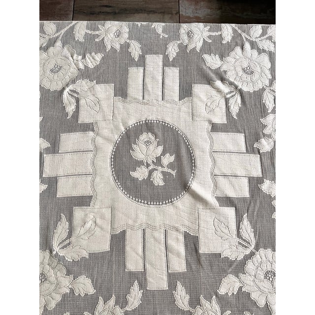 Textile 36" X 32" Vintage Small Table Cloth Ivory Floral Farmhouse Traditional Victorian Edwardian Square 36" X 32" For Sale - Image 7 of 12