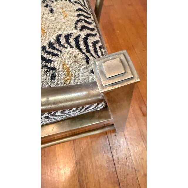 Vintage Pair of Empress Brass Lounge Chairs Attributed to Mastercraft in Clarence House Tibet Fabric For Sale - Image 12 of 16