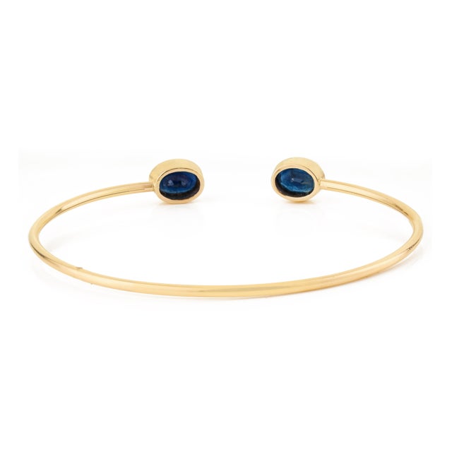 3.08 Carat Blue Sapphire Open Cuff Bangle Bracelet in 14k Yellow Gold For Sale - Image 10 of 16