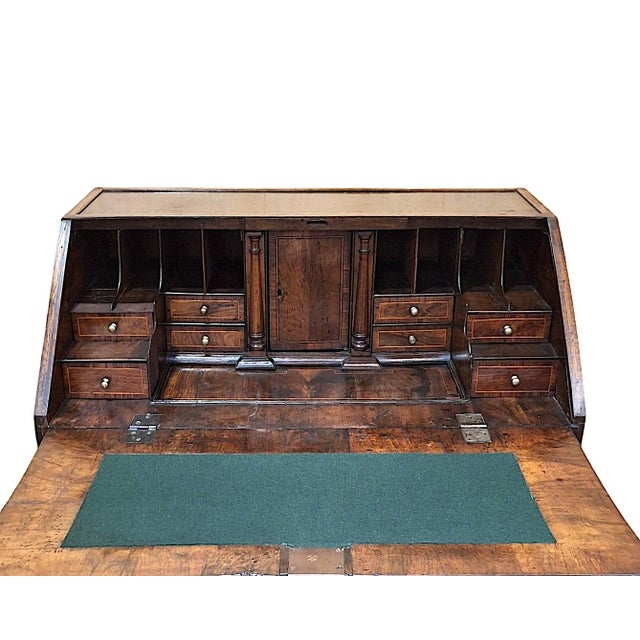 Early 18th-Century Queen Anne/Georgian Walnut Slant-Front Bureau-Desk For Sale - Image 12 of 16
