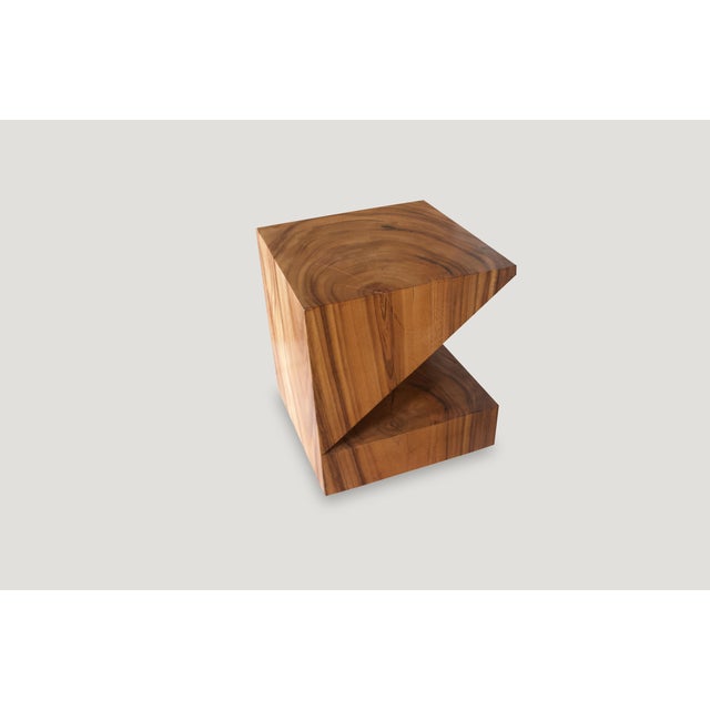 2010s Andrianna Shamaris Wooden Origami Suar Wood Side Table For Sale - Image 5 of 6