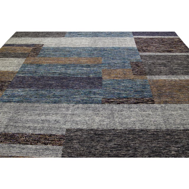 Abstract Modern Apadana's Safi Collection Handmade Earthy Tone Abstract Designed Wool Rug For Sale - Image 3 of 11