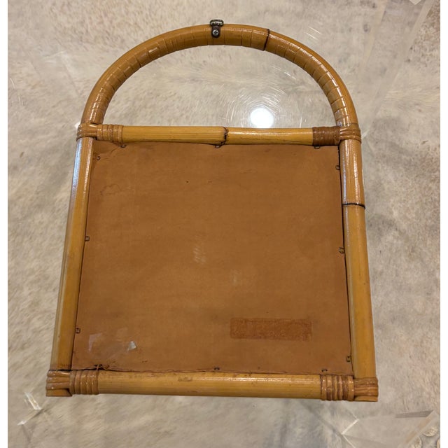 Beige Vintage Petite Arched Rattan & Bamboo Wall Mirror For Sale - Image 8 of 12