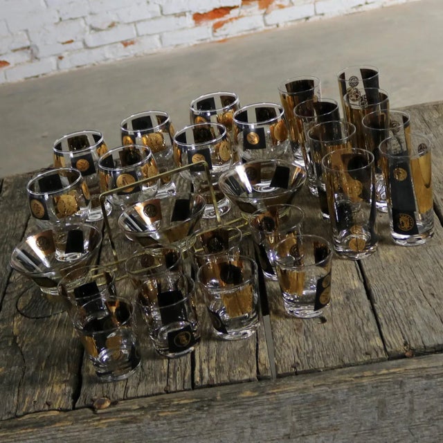 Cera Black & Gold Coin Design Barware and Glasses - Set of 26 For Sale - Image 10 of 11