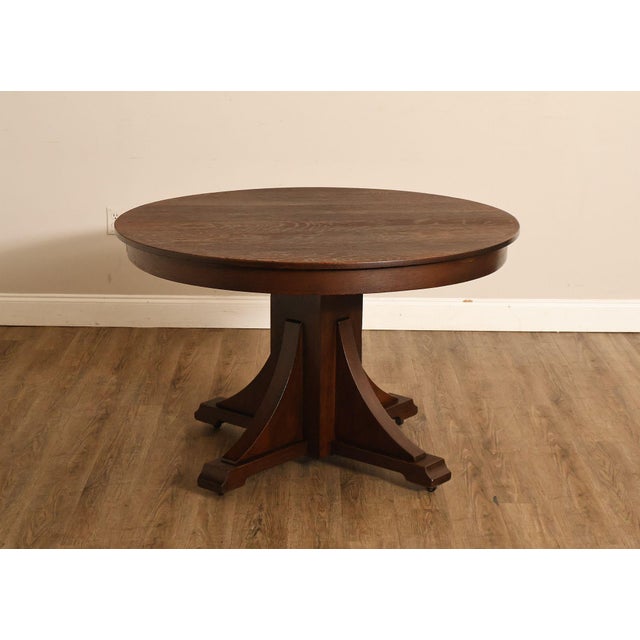 Antique Stickley Brothers 48" Round Oak Dining Table w/2 leaves For Sale - Image 14 of 18