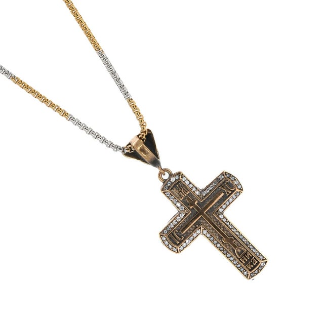 Early 21st Century Pave Diamond Gold Cross Chain Sterling Silver Necklace For Sale - Image 5 of 7