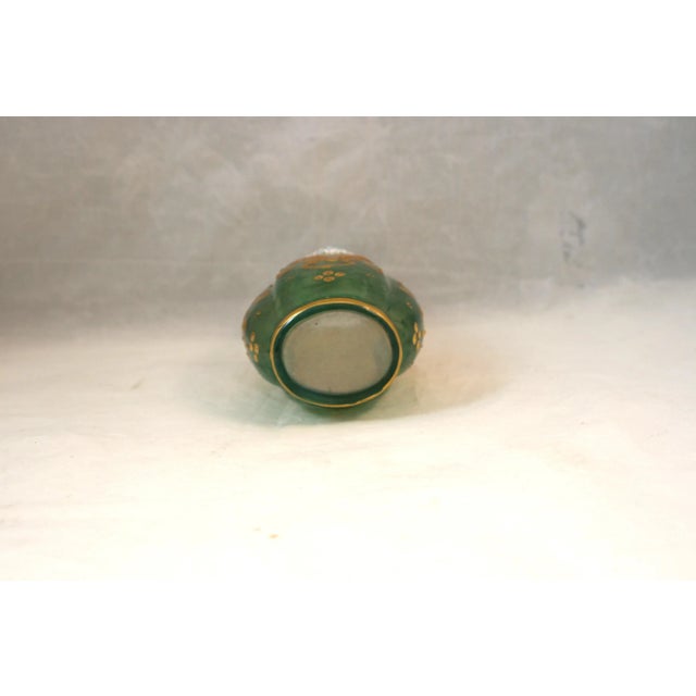 Antique Handcrafted Bohemian Art Glass Green Glass & Gold Gilt Vase With Enamel Flowers For Sale - Image 11 of 11