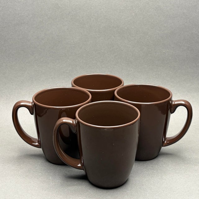 Mid-Century Modern Vintage Corelle Stoneware Chocolate Brown Coffee Mugs - Set of 4 For Sale - Image 3 of 11