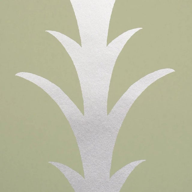 Contemporary SAMPLE - Schumacher x Celerie Kemble Acanthus Stripe Wallpaper In Metallic On Sage For Sale - Image 3 of 4