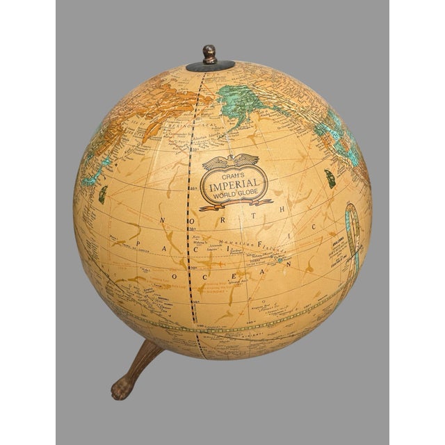 George F. Cram Cram's Imperial World Globe With Textured Mountain Ranges & Paw Footed Iron Base For Sale - Image 4 of 12