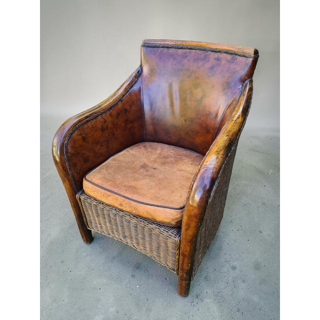 Brown Safari Style Leather Club Chair with Wooden Frame and Woven Sides, 1970s For Sale - Image 8 of 11