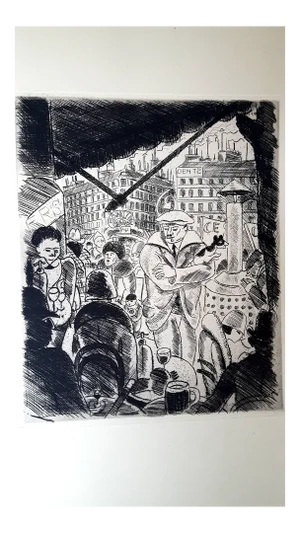 Pierre Falké - Paris' Terrasse - Original Etching 1927