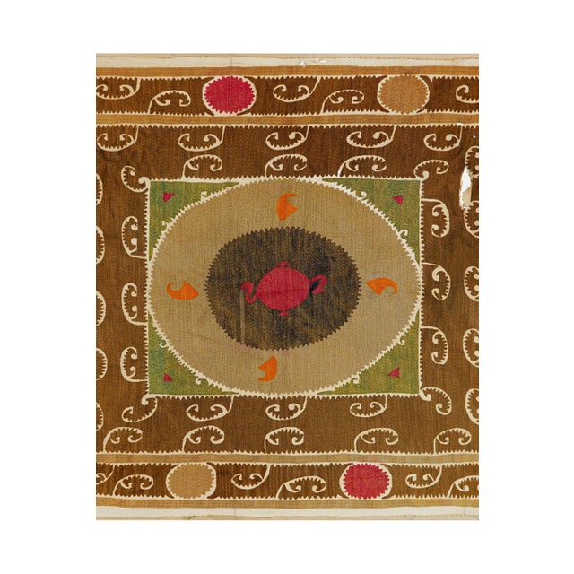 Mid-Century Modern Square Uzbek Suzani Wall Decor 3'5'' X 4'1'' For Sale - Image 3 of 9