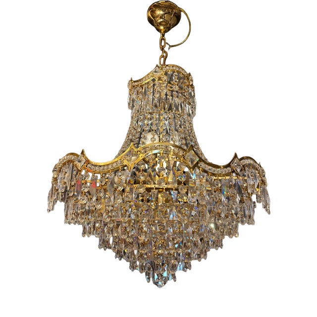 Large Hollywood Regency Crystal Chandelier, Italy, 1965-1975 For Sale