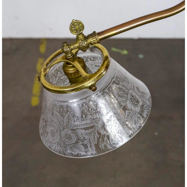 Late 19th Century Victorian J-Style Ceiling Light Fixture With Etched Glass Shade For Sale In San Francisco - Image 6 of 12