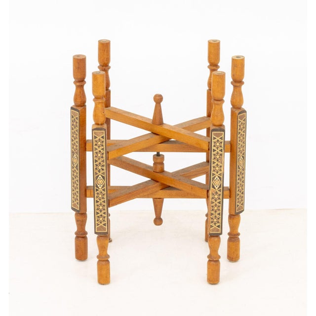 Wood Persian Brass Tray Top Folding Wood Table For Sale - Image 7 of 11