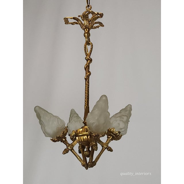 French Antique Darling 4 Arm 4 Light Glowing Ribbons and Bows Flame Torch Chandelier For Sale - Image 3 of 17