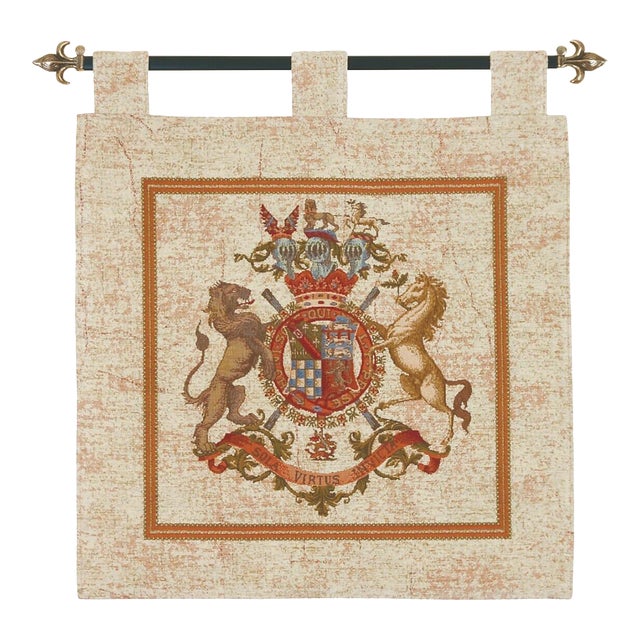 Armorial II Loom Woven Chenille Tapestry With Loops - 74 X 68 Cm (2'5" X 2'3") - Requires Rod Size 2 For Sale