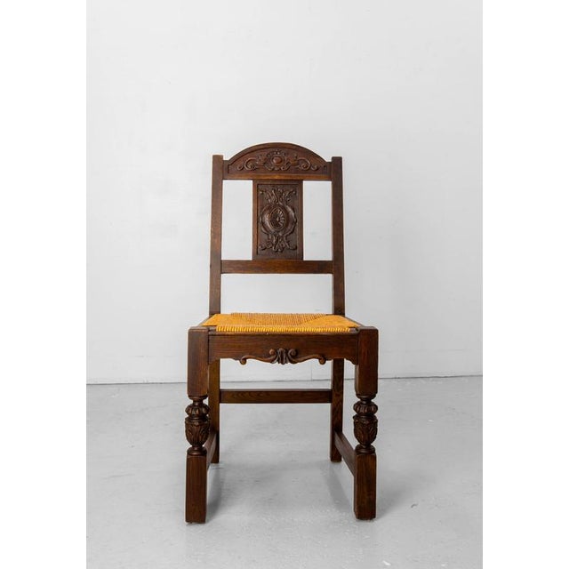 Vintage Spanish Oak Dining Chairs with Rush Seats, 1950, Set of 6 For Sale - Image 4 of 15