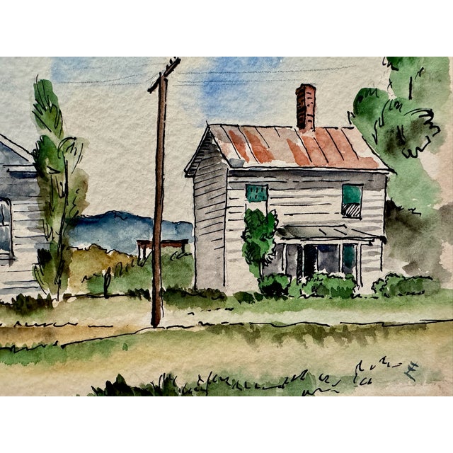 Rustic Henry Emil Salloch Original Watercolor on Paper Bethel Baptist Church, Luray Va. 1957. For Sale - Image 3 of 7