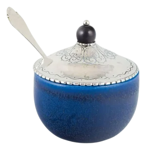 Jam Jar with Silver Lid and Spoon by Wilhelm Kåge for Kåge Verkstad Gustavsberg, 1920s