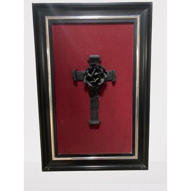 Beautiful velvet painting with a wrought iron Rosicrucian, according to historical data this cross represented some trends...