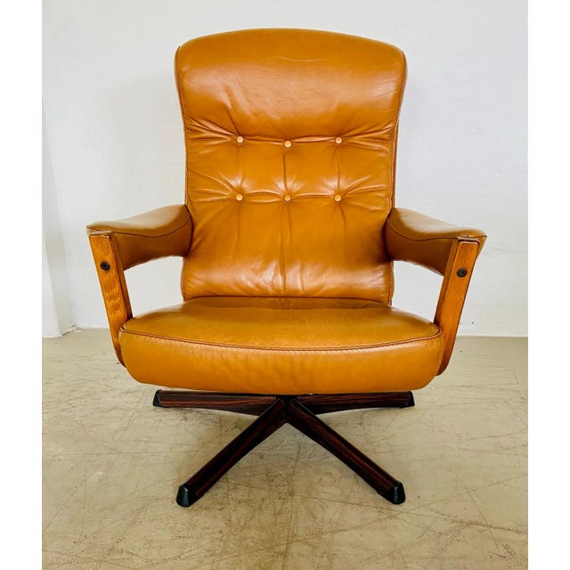 Vintage Swedish Leather Reclining Swivel Chair from Göte Möbler, 1970 For Sale - Image 16 of 16