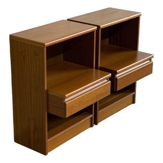 Teak Nightstands Set of 2 With Single Drawer and Open Shelf Danish Mid-Century Modern 1970s For Sale