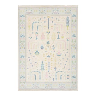 Turkish Inspired Modern Oushak Wool Rug With Minimalist Botanical Design 9x12 For Sale