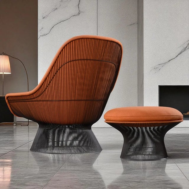 Knoll 1972 Original Warren Platner for Knoll Orange Easy Chair and Ottoman For Sale - Image 4 of 13