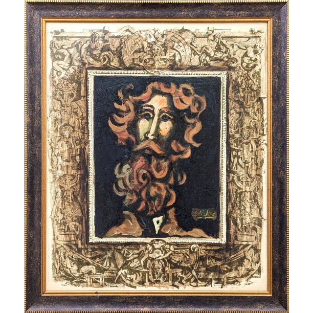 David Adickes "Man with Beard & Blue Eyes, Brown" Modern Cubist Inspired Portrait Painting, 1960s For Sale