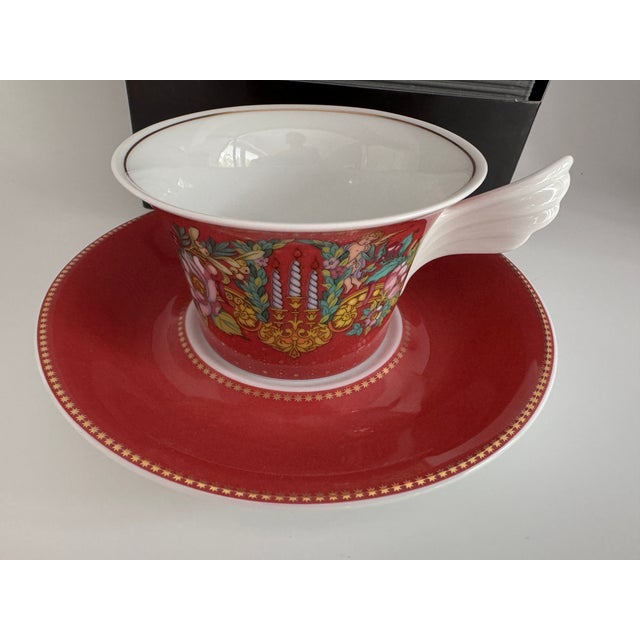 Le Reve De Noel Tea Cup and Saucer by Versace for Rosenthal, 2000, Set of 2 For Sale - Image 3 of 8