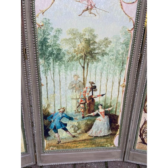 1960s French Louis XVI Gray Beech Room Divider Screen - 3 Panels For Sale - Image 10 of 17