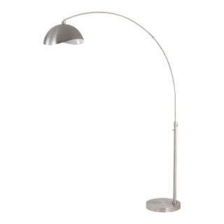 1960s Luna Bella Mid Century Modern Floor Lamp - Satin Nickel Shade, Dimmable Living Room Lamp For Sale