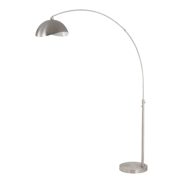 1960s Luna Bella Mid Century Modern Floor Lamp - Satin Nickel Shade, Dimmable Living Room Lamp For Sale