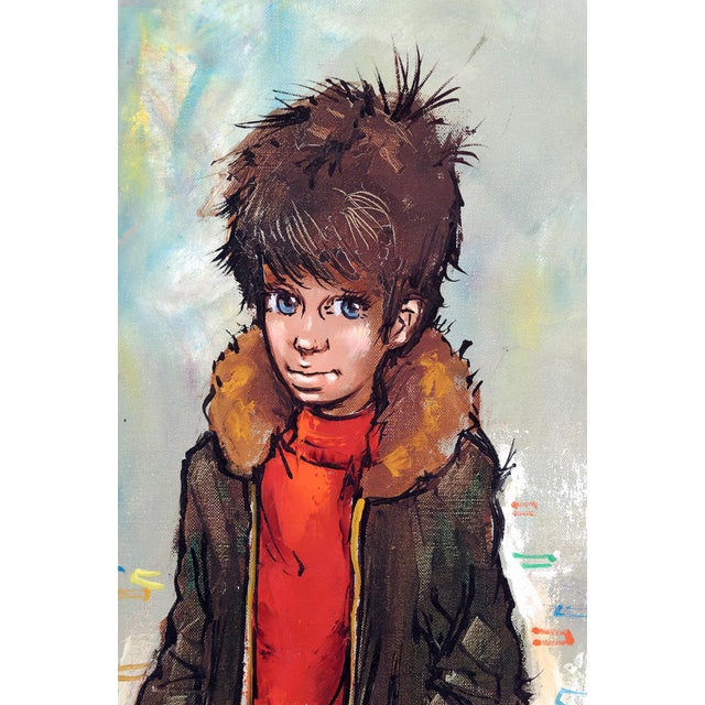 Mid-Century Modern Antonio Collado Gonzalez, Little Boy, 1970s, Oil Painting on Canvas For Sale - Image 3 of 8