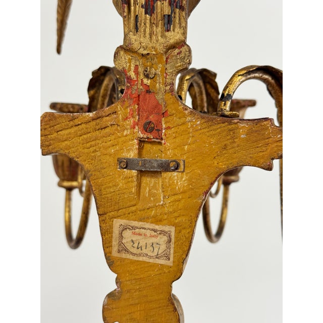 Vintage Italian Gilt Wood Tole Sheaf of Wheat Candle Sconces, a Pair For Sale - Image 9 of 9