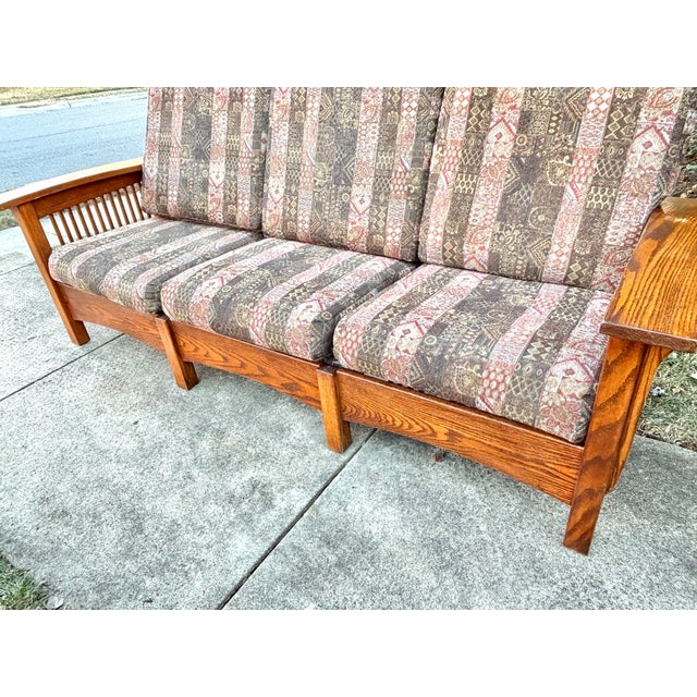 Late 20th Century Arts and Crafts Mission Style Oak Sofa With Ottoman For Sale - Image 6 of 15