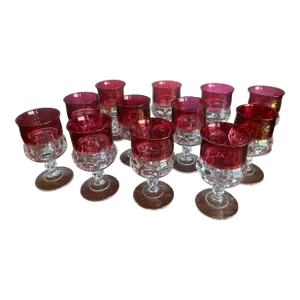 1960s Vintage Kings Crown Colony Glass Thumbprint Ruby Red Goblets- Set of 12